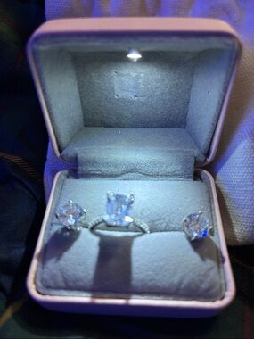 Moissanite Sterling Silver  Ring and Stud Earring Set - White